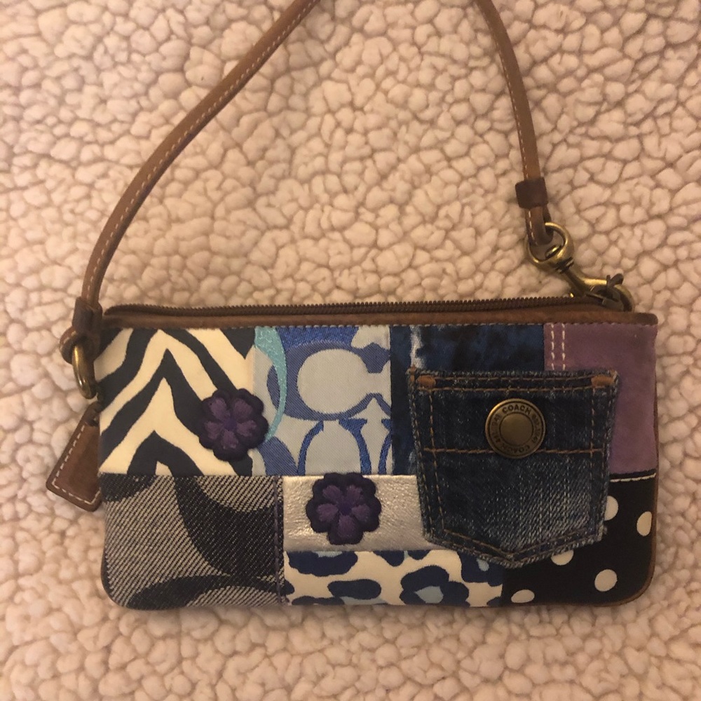 Coach Patchwork leather and denim wristlet